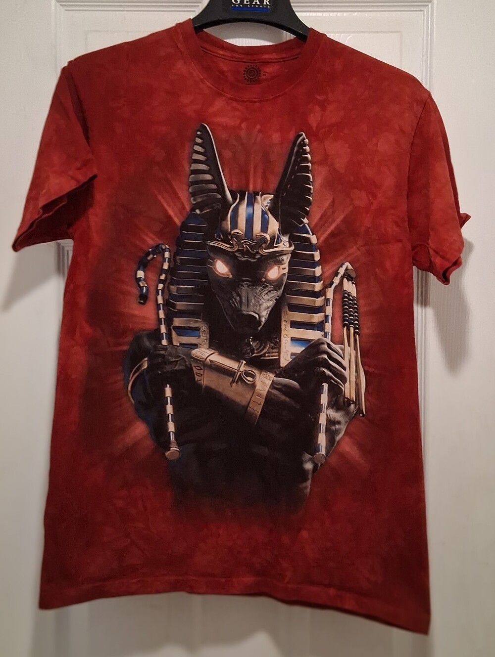 Medium The Mountain Red Tie-Dye T-Shirt with Anubis Graphic